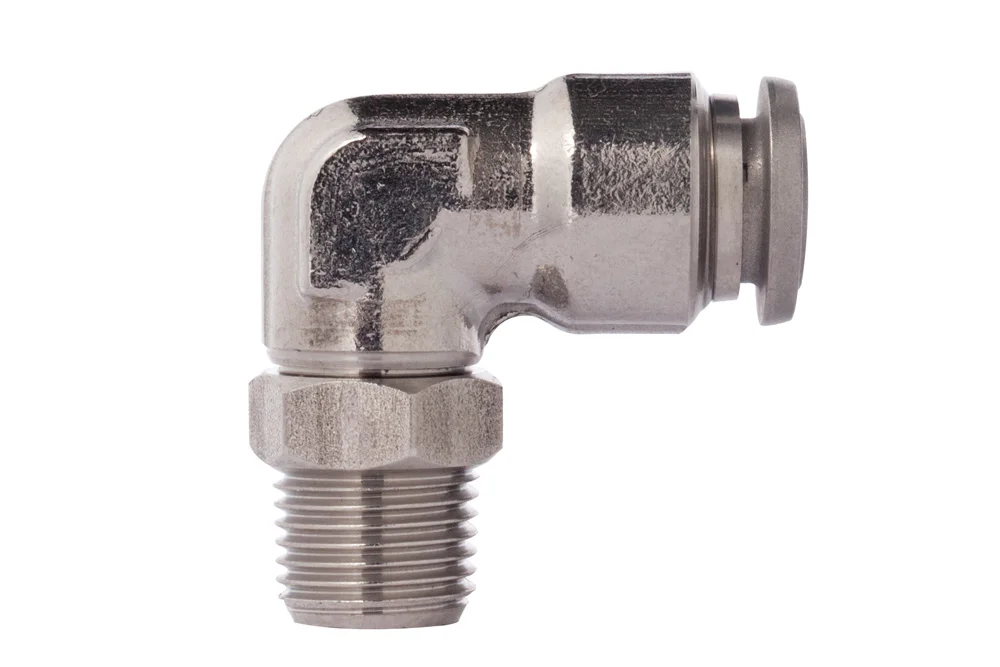 Raccordo a innesto ad angolo 90° con filettatura maschio BSPT, acciaio inossidabile, AI-60110