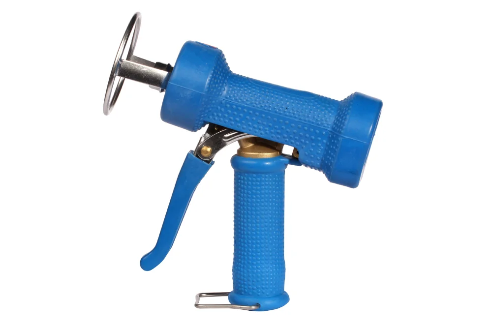 Pistola multifunzione con innesto rapido in uscita, con archetto, ottone, blu, AKBO