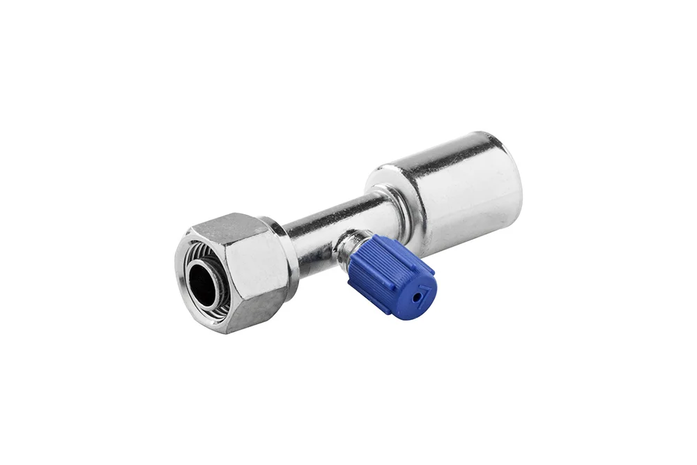 Raccordo tubo con valvola R134 con GW UNF, acciaio, tipo 52717