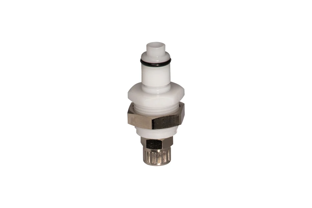 Raccordo passaparete con dado stringitubo, con valvola, acetalica, serie PLC DN 6,3