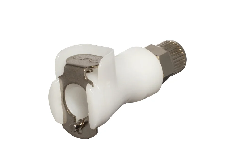 Presa rapida per tubo con dado e valvola, acetalica, serie PMC DN 3.2
