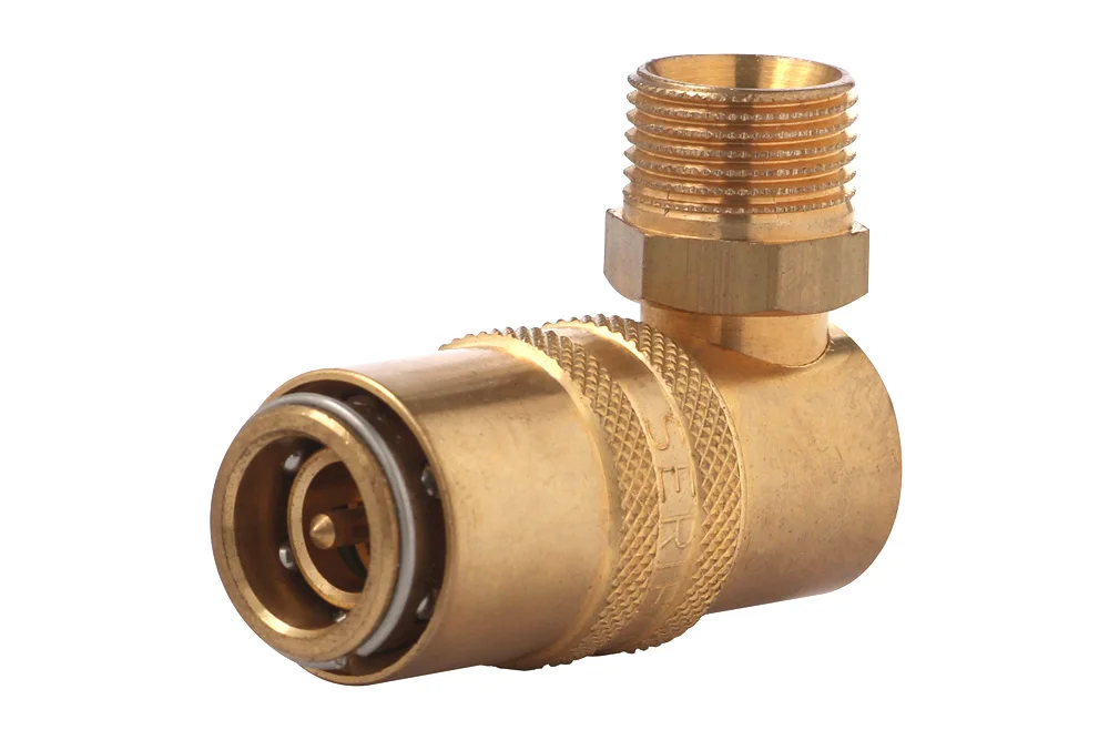 Presa innesto rapido a 90° per stampi a iniezione con filettatura esterna e valvola, serie DYROS 90