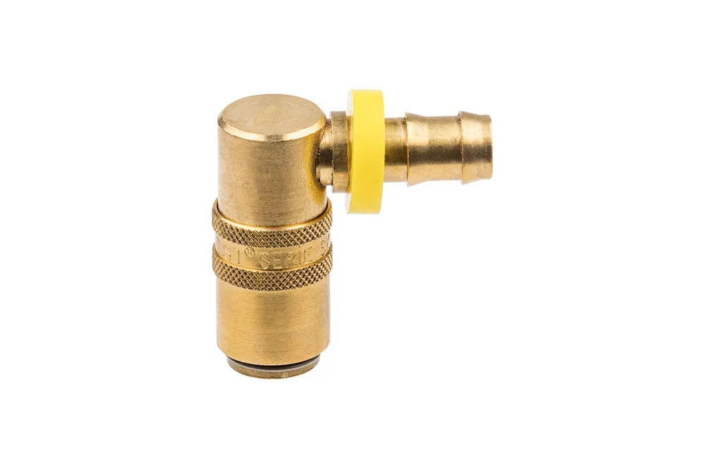 Presa 90° DN 9 per innesto rapido con attacco PUSH-ON per tubo, serie TST 090, ottone