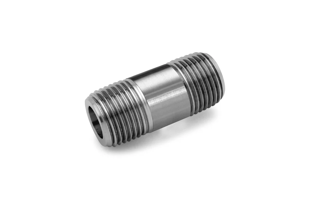 Nipplo corto rotondo con 2 x GZ NPT in acciaio inox, 122HCN