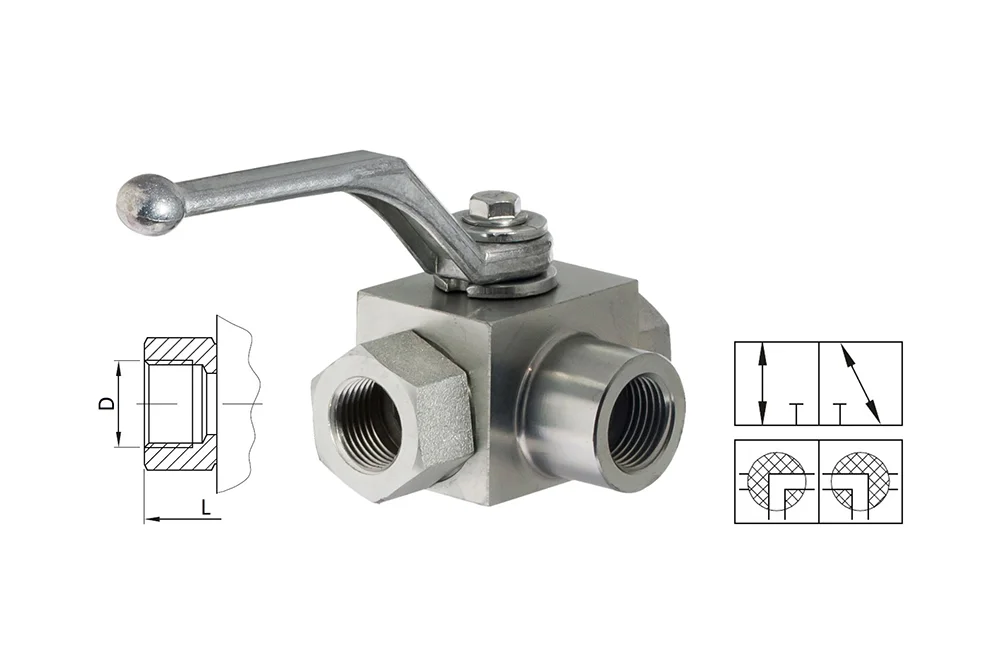 Valvola idraulica a tre vie "L" con filettatura interna NPT, tipo BK3L