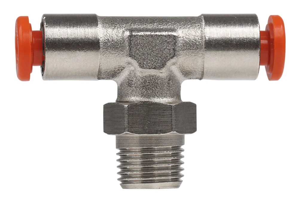 Raccordo a T "T" regolabile a innesto rapido con filetto maschio conico, tipo R32C