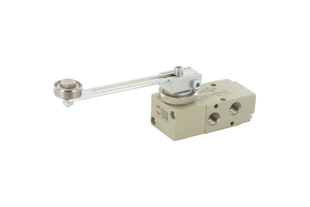 Valvola di distribuzione pneumatica a comando meccanico con leva frontale e rullo, 3/2, serie 70