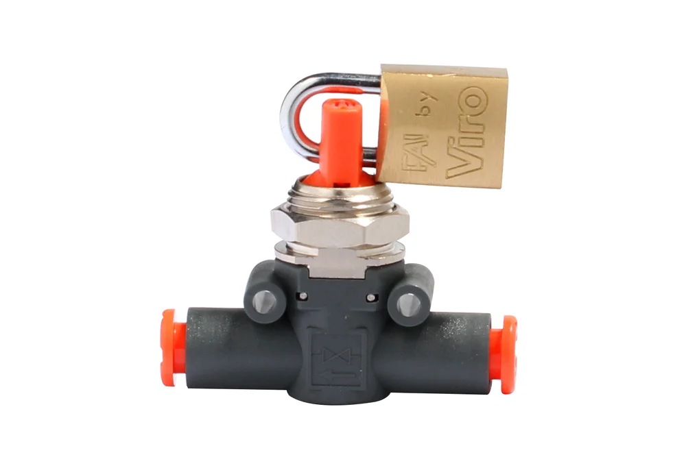 Valvola di intercettazione pneumatica V2V L con lucchetto (tubo - tubo)