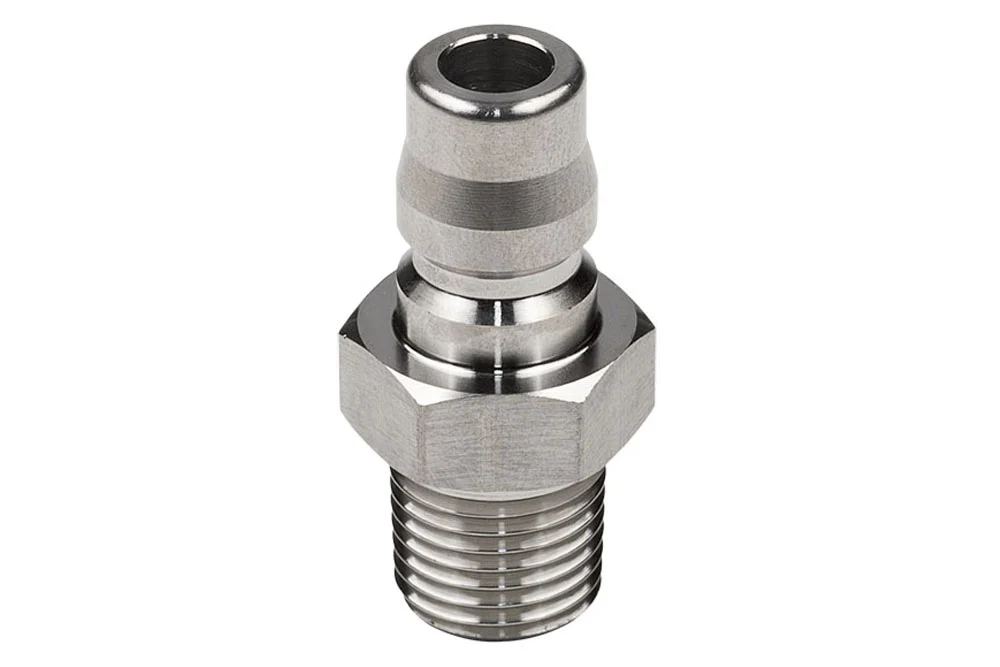 Spinotto innesto rapido a passaggio totale con filettatura maschio BSPT, NITTO KOHKI TSP CUPLA, acciaio inox AISI 304