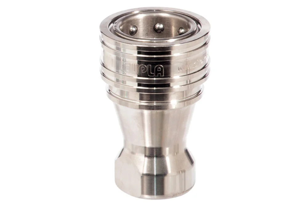 Presa per innesto rapido con valvola e filettatura femmina BSPT, NITTO KOHKI SP CUPLA tipo A, acciaio inox AISI 304